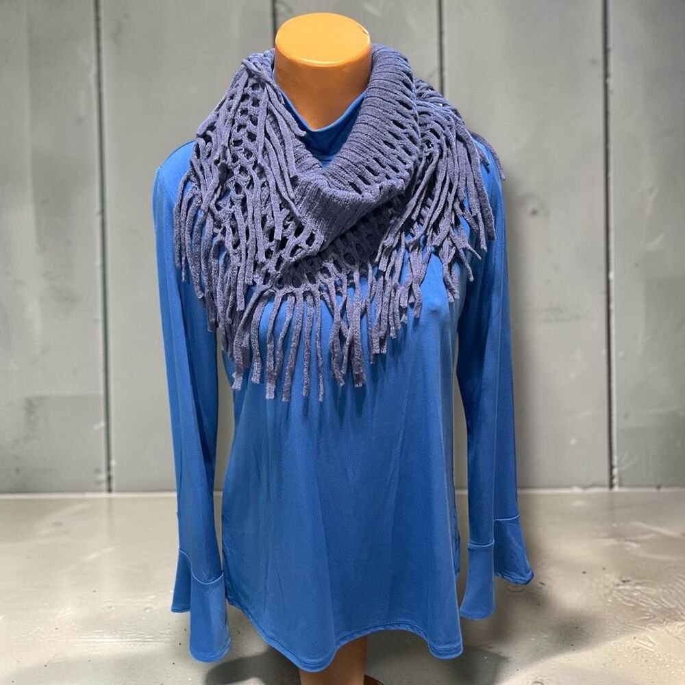 Britt’s Knits Fringe Benefits Blue Open-Weave Infinity Scarf NWT